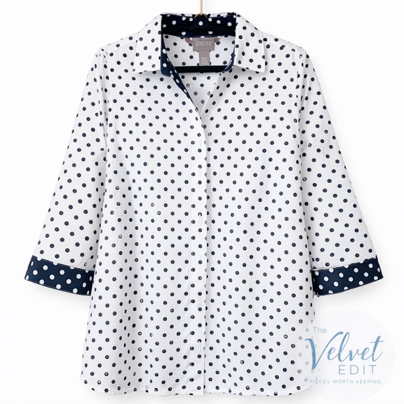 Chico's Tops - Chico's Navy and White Polka Dot Blouse